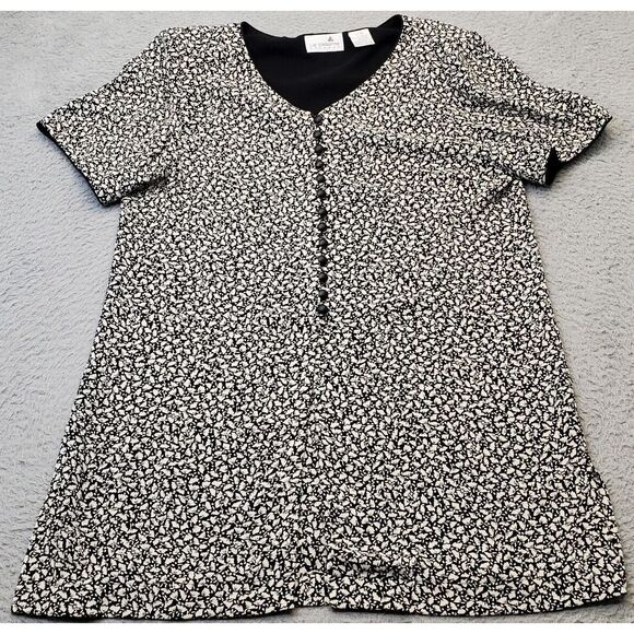 Liz Claiborne Blouse Top Women Sz 16 Multi Short Sleeve V Neck Half Button Front - Picture 1 of 6